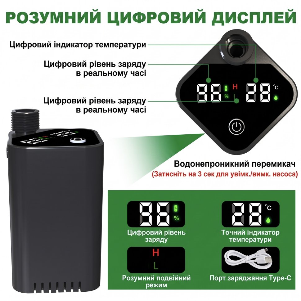 Портативний акумуляторний душ з дисплеєм 7800 mAh