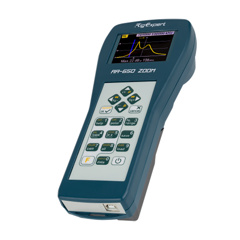 RigExpert AA-650 ZOOM – Аналізатор антен і кабелів (0,1–650 МГц, TFT, BLE, USB) RigExpert AA-650 ZOOM – Аналізатор антен і кабелів (0,1–650 МГц, TFT, BLE, USB)